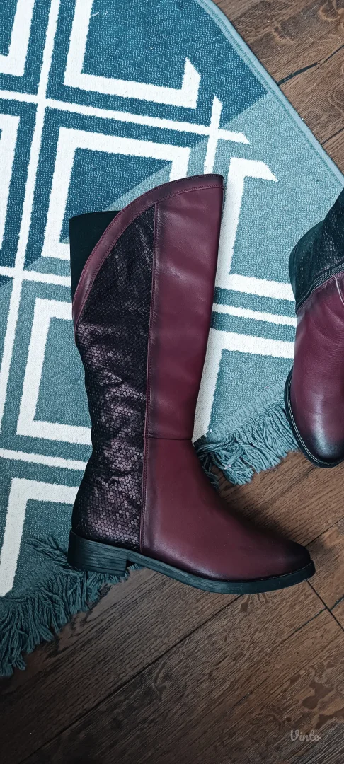 Burgund kožne vrhunske čizme,40, sniženo