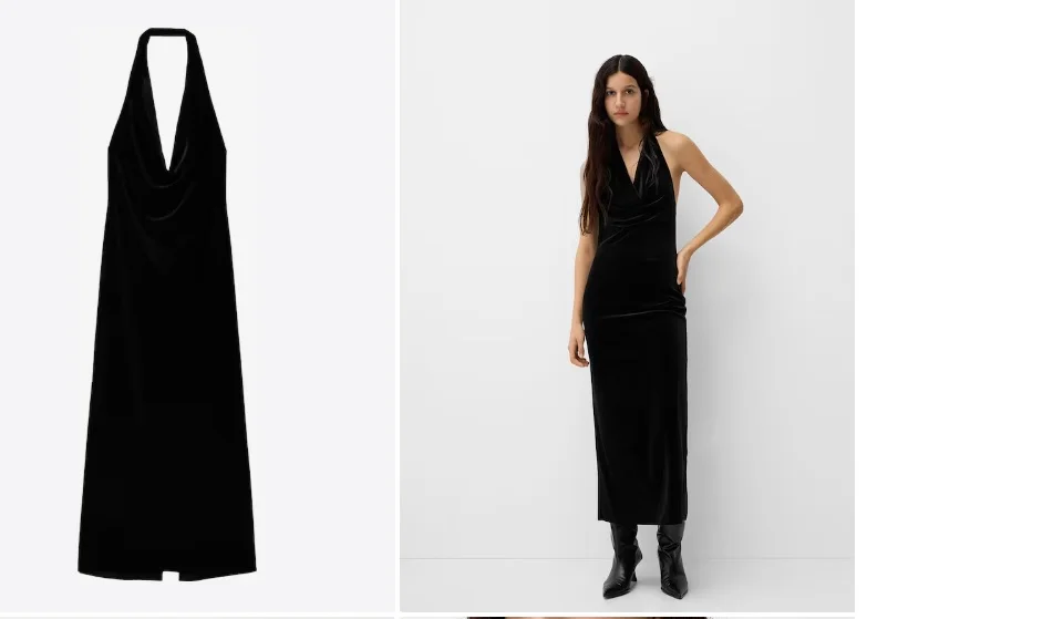 Bershka plišana halter neck haljina sa etiketom L