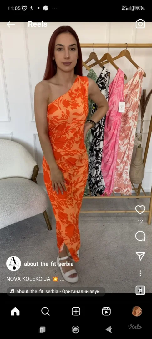 Letnja narandzasta haljina na jedno rame