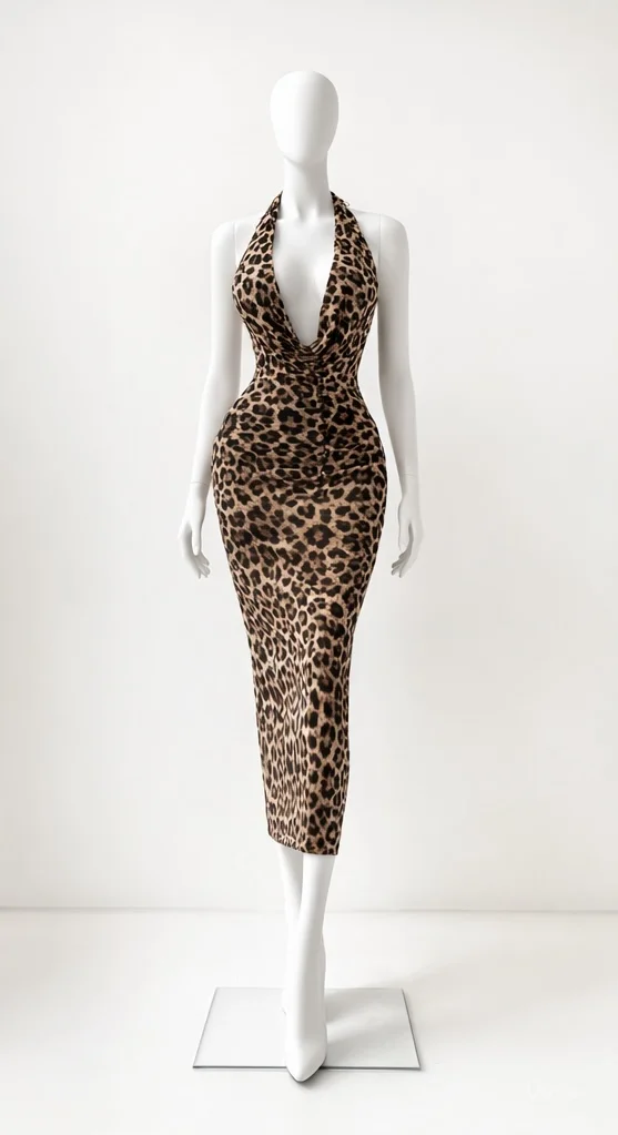 Leopard haljina bez ledja sa postavom Uni poslednja ostala