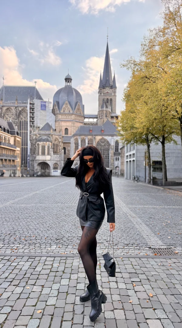 Kozni sako sa pojasom UNI oversize (od s do xl)