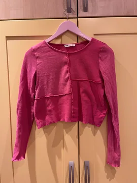 Roza majica dugi rukav crop top