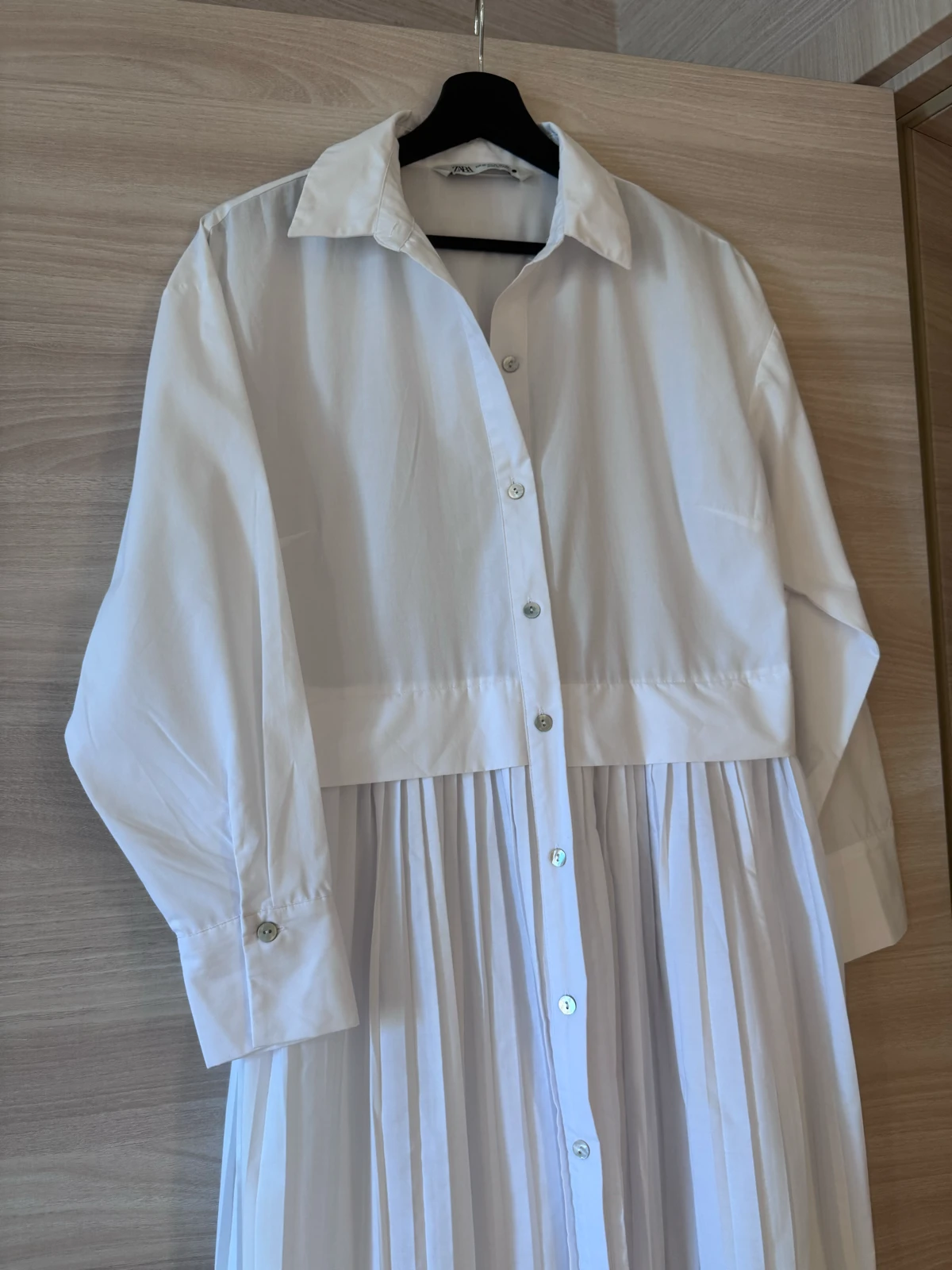 ZARA duga bela pamučna košulja-haljina sa pliseom XS/S