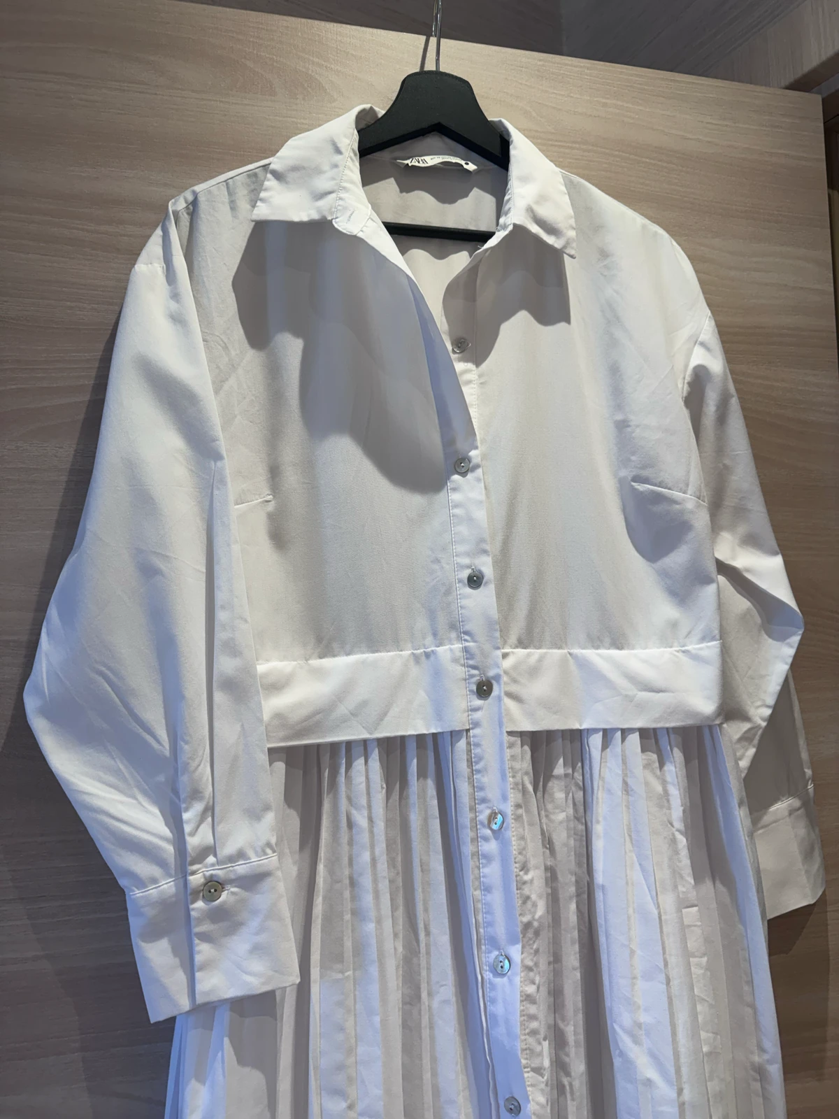 ZARA duga bela pamučna košulja-haljina sa pliseom XS/S