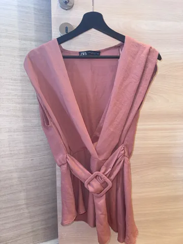 ZARA lepršava losos/prljavo roze bluza sa kaišem vel S