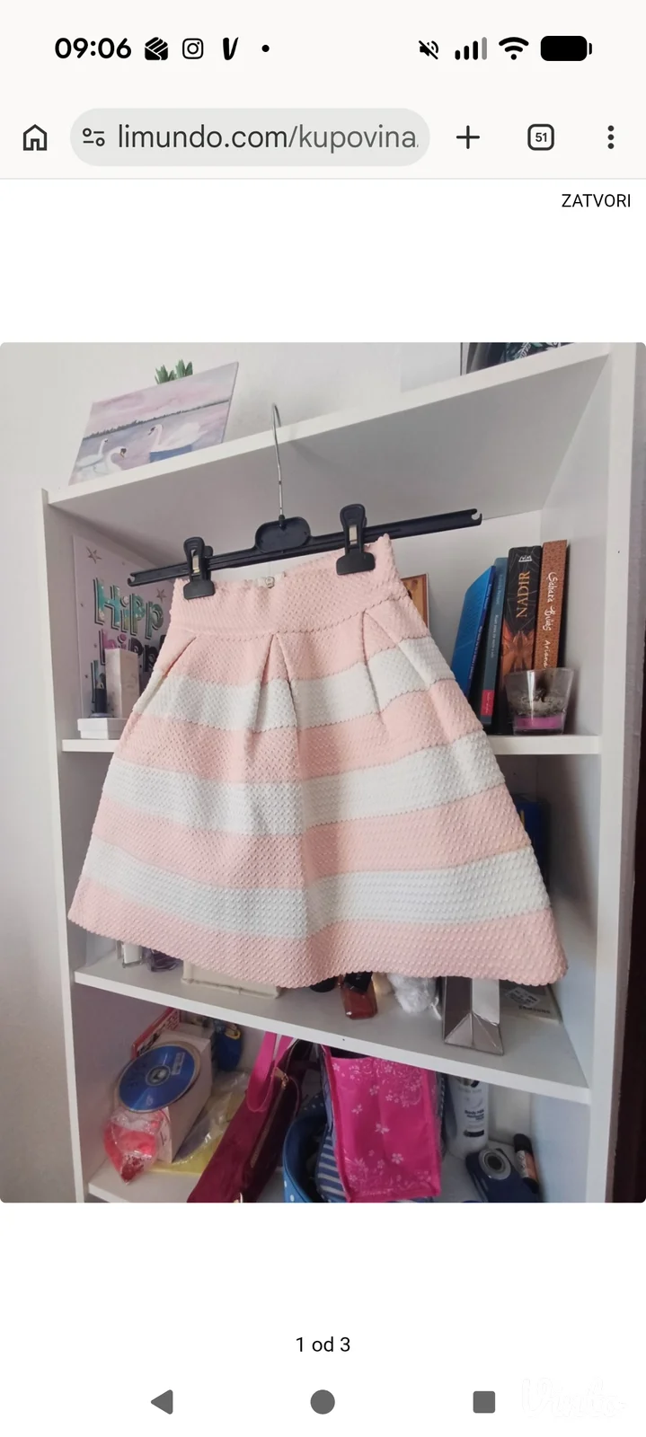 Pink Studio bela roze prugasta midi suknja