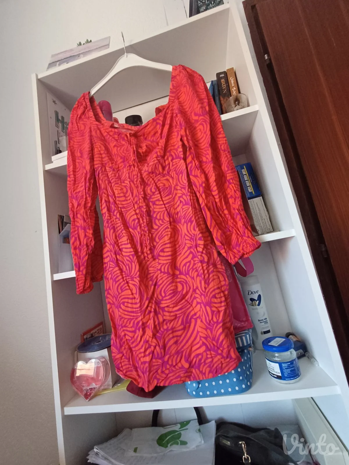 Sinsay crvena roze viskozna haljina dugih rukava XS