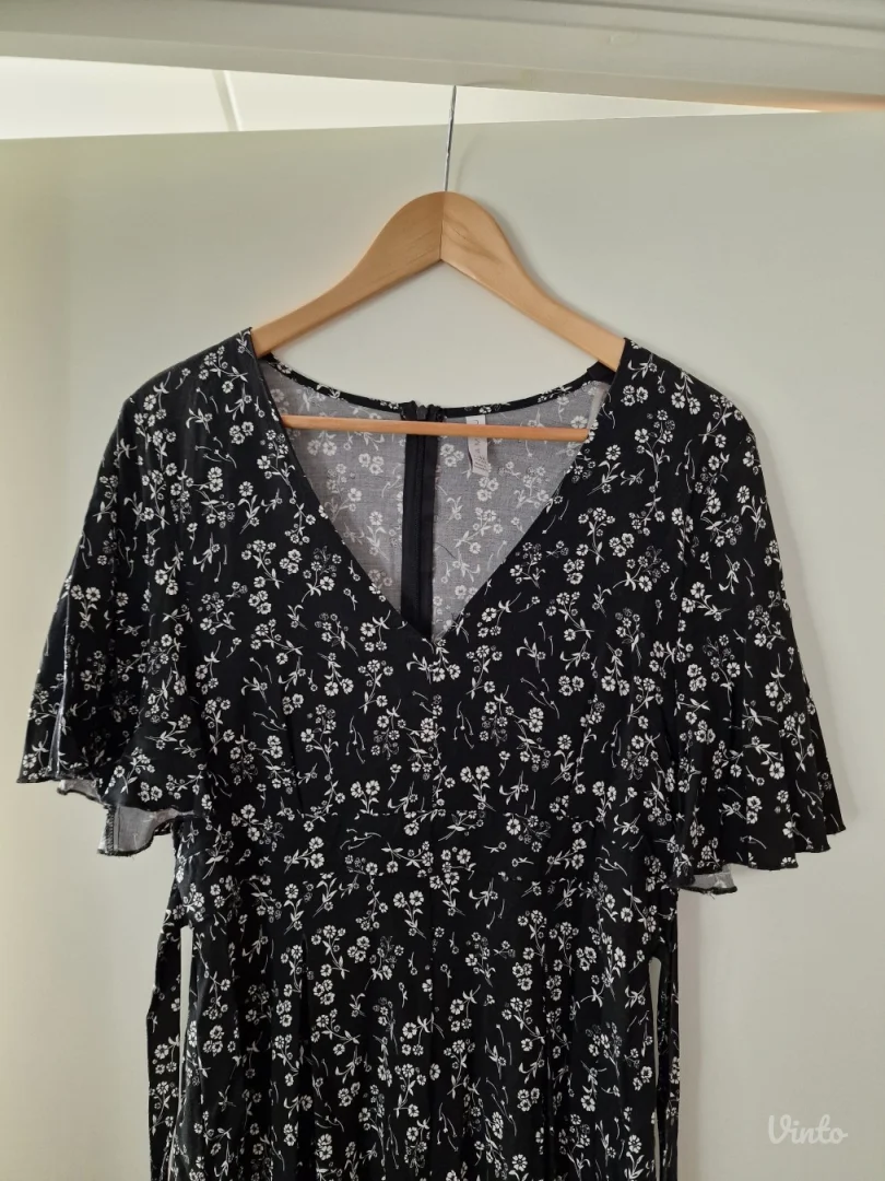 Amisu crni cvetni letnji kratak viskozni kombinezon 42