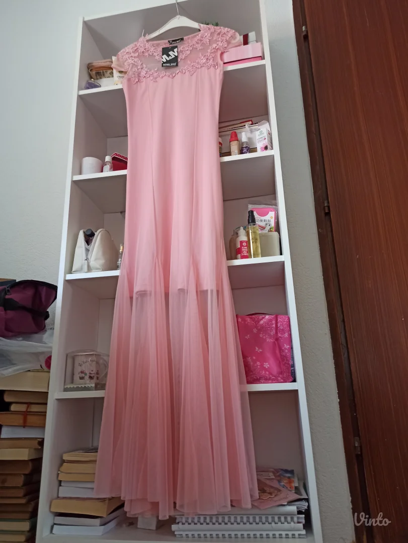 Nova svetlo roze duga svecana elegantna maturska haljina sa etiketom S