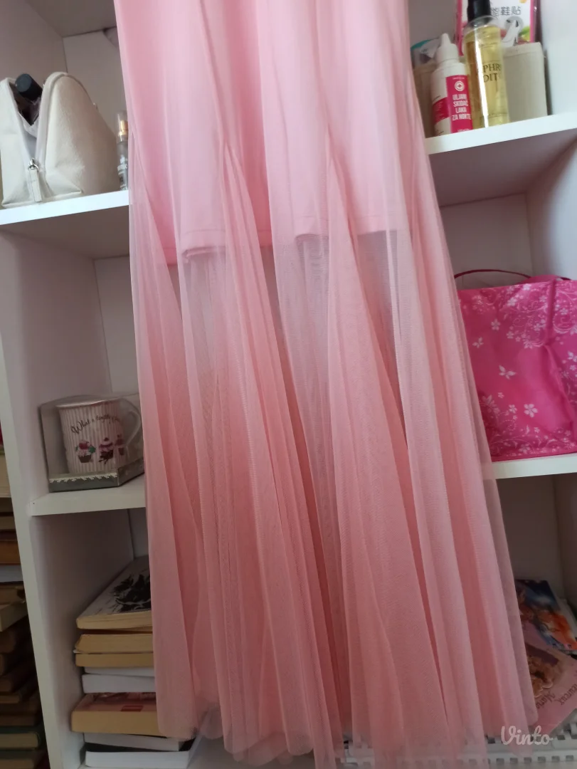 Nova svetlo roze duga svecana elegantna maturska haljina sa etiketom S