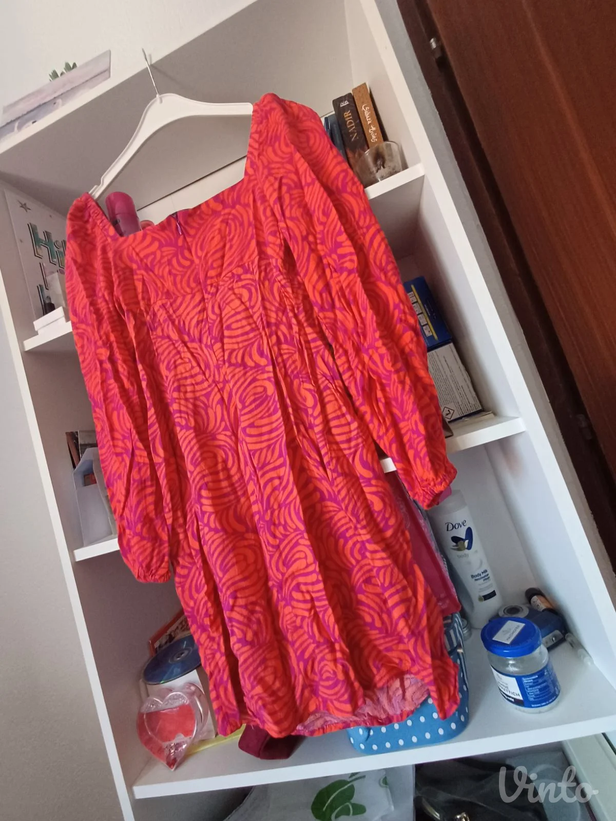 Sinsay crvena roze viskozna haljina dugih rukava XS