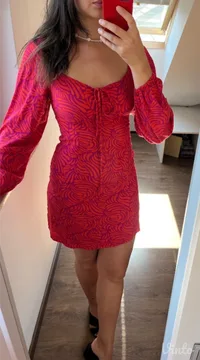 Sinsay crvena roze viskozna haljina dugih rukava XS