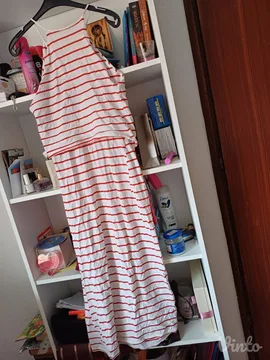 Zara crveno bela prugasta letnja midi haljina S