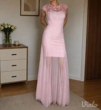 Nova svetlo roze duga svecana elegantna haljina sa etiketom S