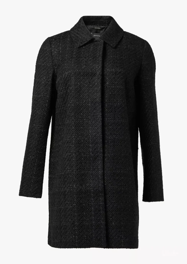 Comma, crni kaput od tvida sa svetlucavim tkanjem