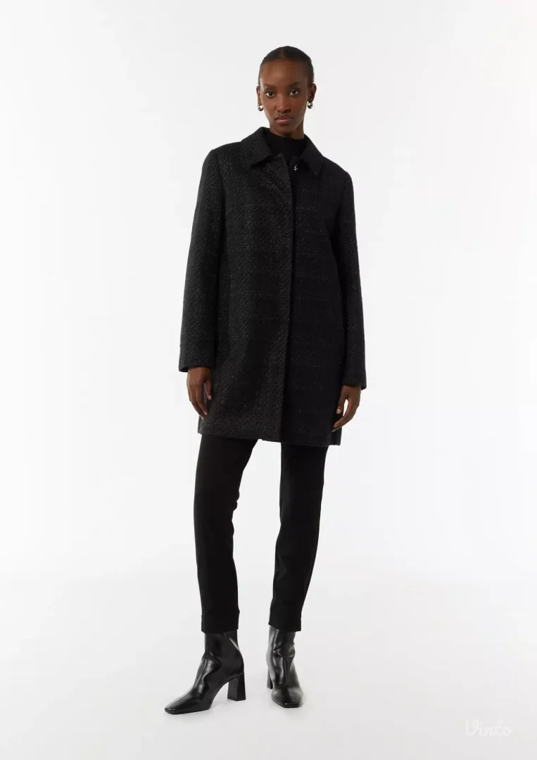 Comma, crni kaput od tvida sa svetlucavim tkanjem