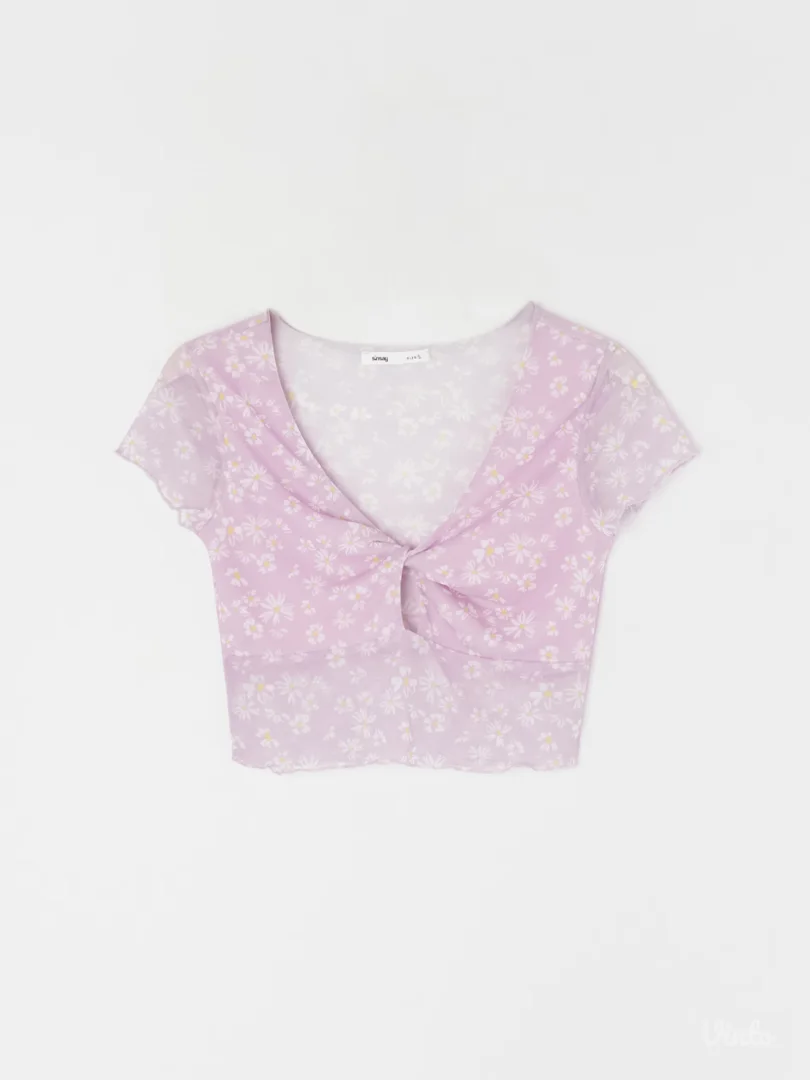 Ljubičasti Sinsay komplet majica i suknja na cvetiće