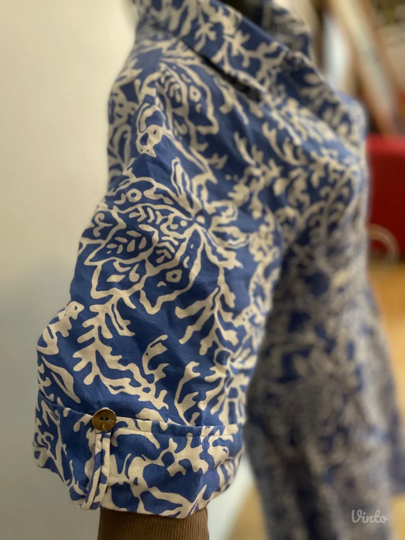 ZARA Plava -haljina sa belim printom, kaiš,