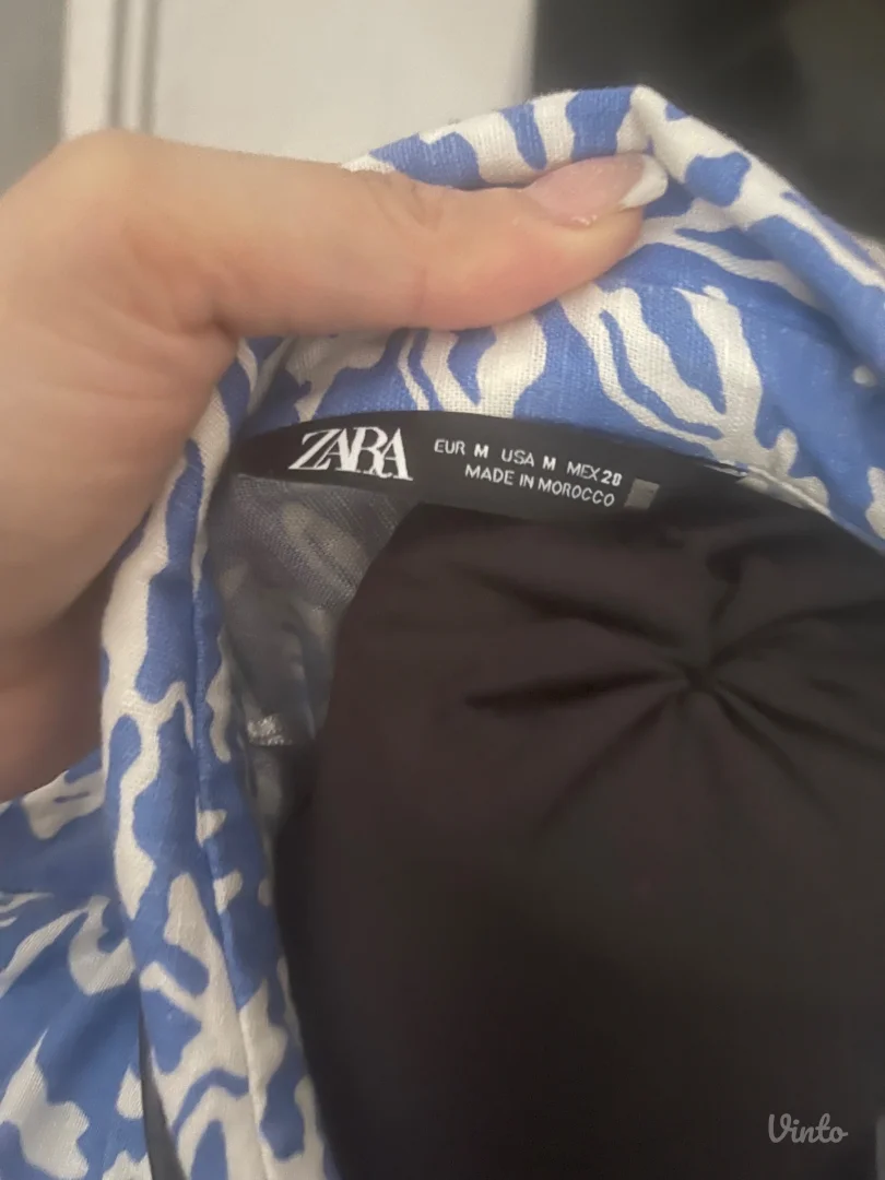 ZARA Plava -haljina sa belim printom, kaiš,