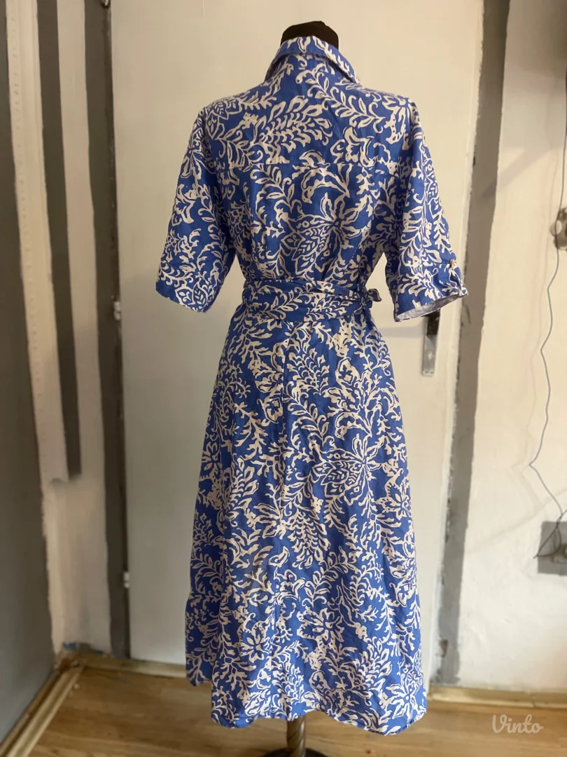 ZARA Plava -haljina sa belim printom, kaiš,