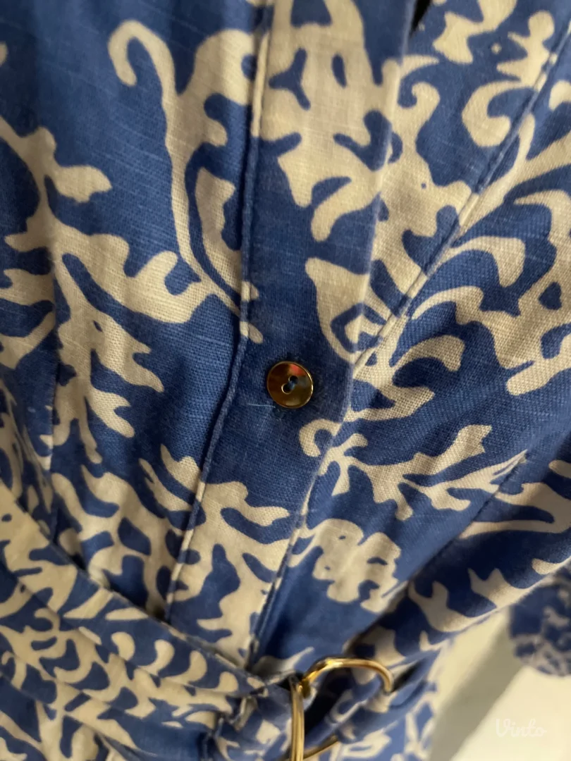 ZARA Plava -haljina sa belim printom, kaiš,