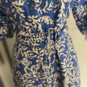 ZARA Plava -haljina sa belim printom, kaiš,