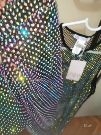 Novo Zara mesh maxi rhinestone haljina S