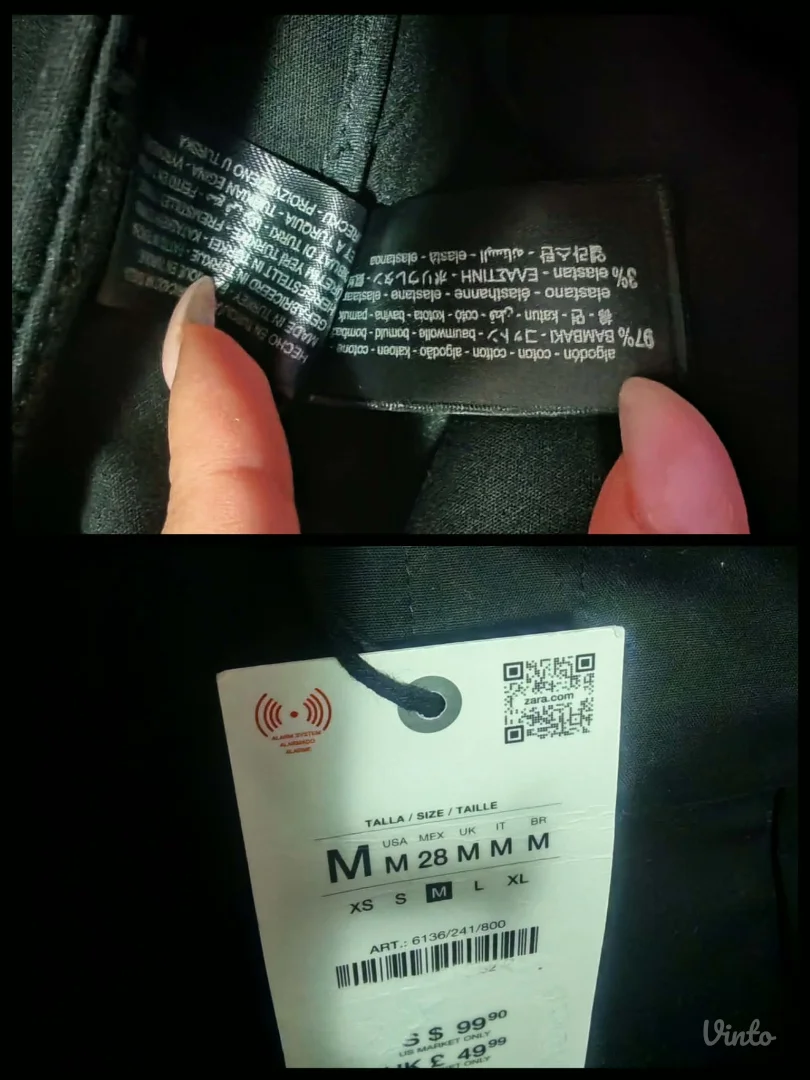 Zara crne pamucne pantalone sa usicima M