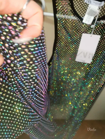 Novo Zara mesh maxi rhinestone haljina S