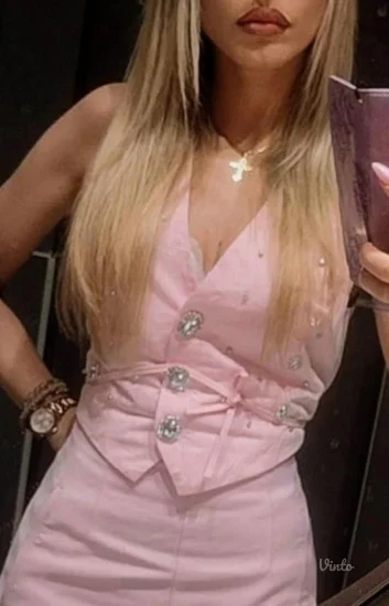 Zara pamucni baby pink prsluk XS