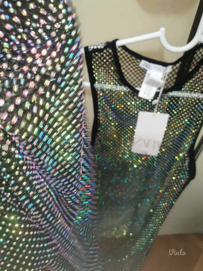 Novo Zara mesh maxi rhinestone haljina S
