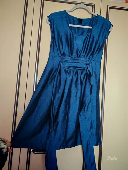 H&M plava kao svilena haljina s - m