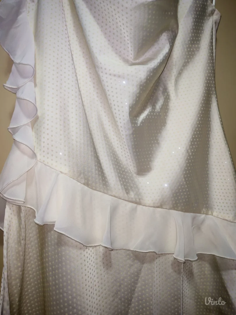 Zara bela ruffle haljina sa strasom s, slabiji M