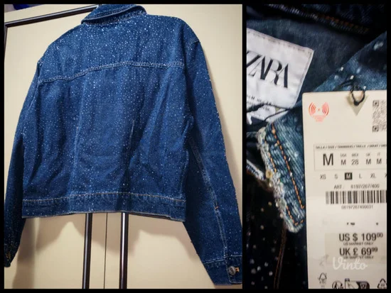 Zara denim jakna sa kamencicima M, etiketa