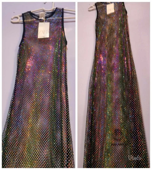 Novo Zara mesh maxi rhinestone haljina S