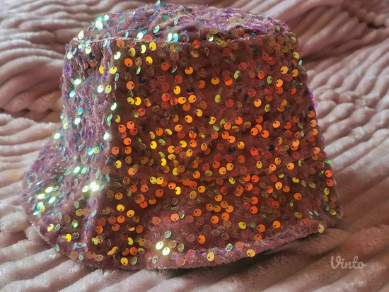 Novo, plisana Bucket kapa sa šljokicama roze