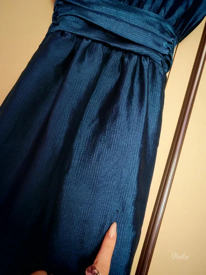 H&M plava kao svilena haljina s - m