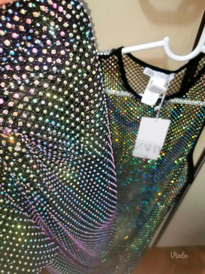 Novo Zara mesh maxi rhinestone haljina S