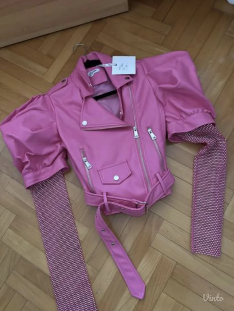 Nova pink roze kozna jakna