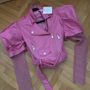 Nova pink roze kozna jakna