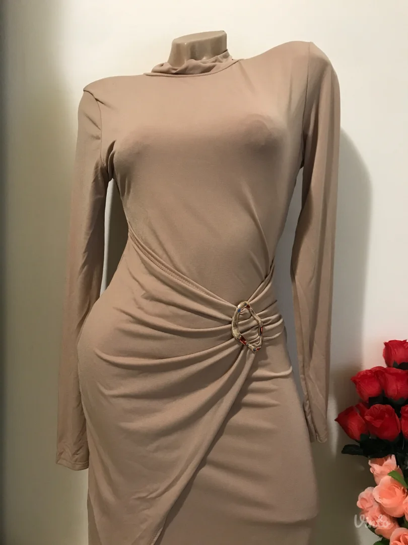 Nova Tina krem haljina kopca u struku S/M