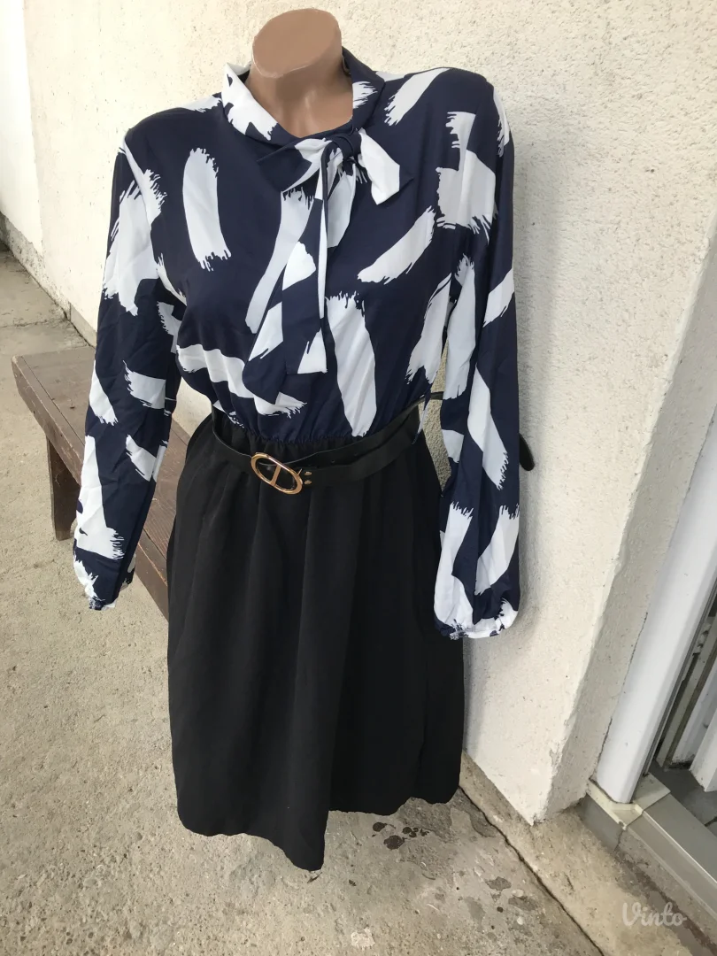 Nova teget belo crna haljina sa kaisem S/M