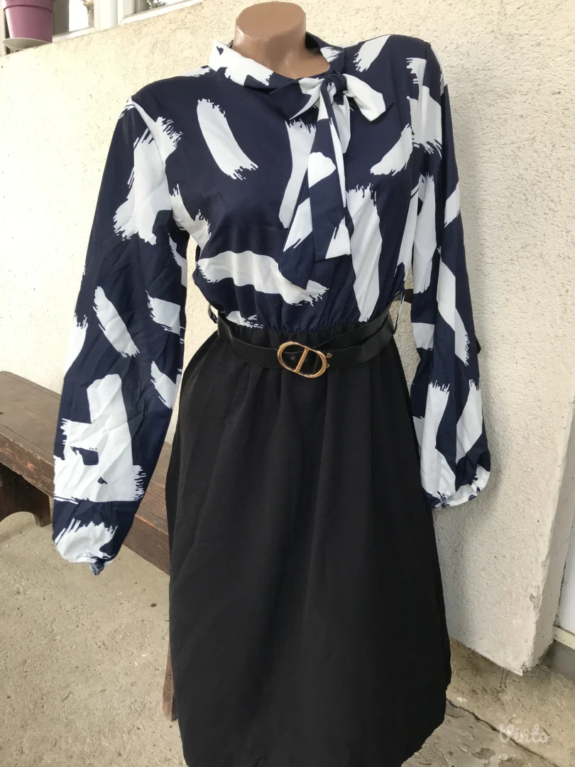 Nova teget belo crna haljina sa kaisem S/M