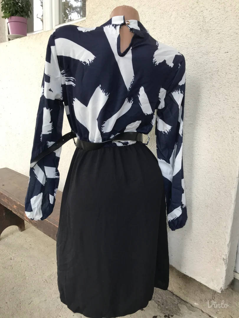 Nova teget belo crna haljina sa kaisem S/M