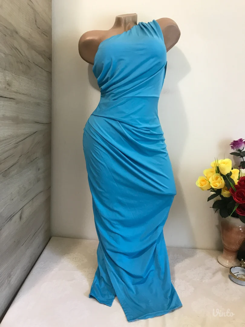 Nova Simpa plava sa naborima na jedno rame S/M