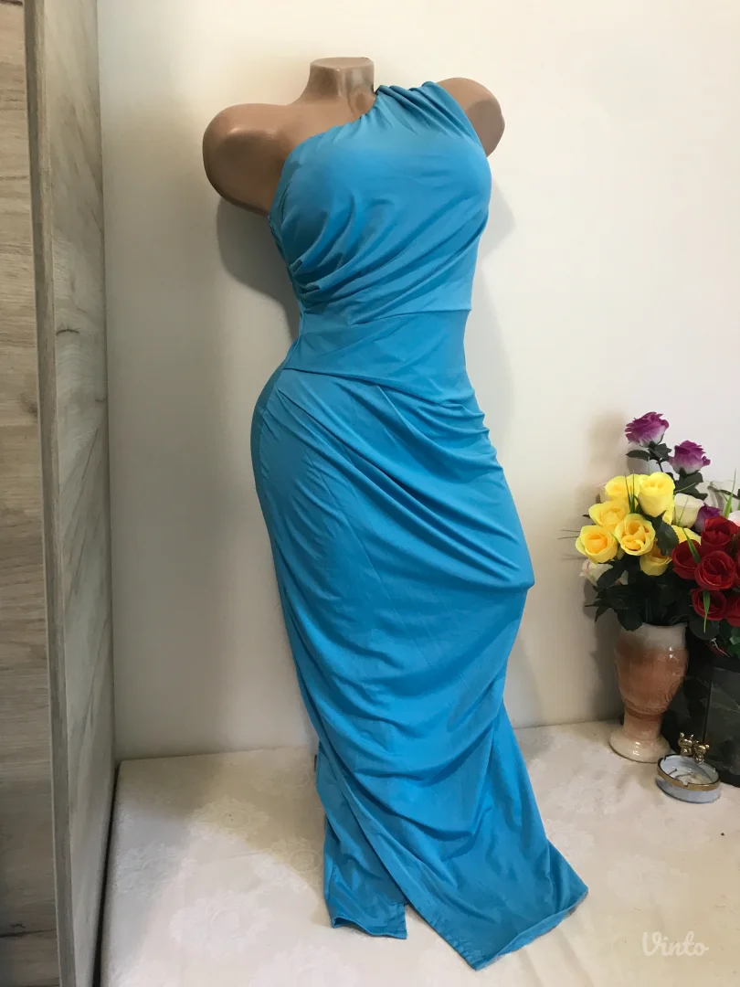 Nova Simpa plava sa naborima na jedno rame S/M