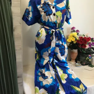 Nov LS plavo cvetni kombinezon M/L
