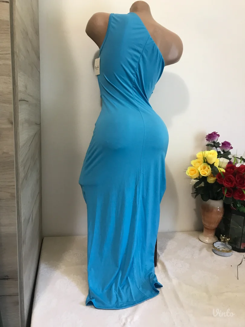 Nova Simpa plava sa naborima na jedno rame S/M