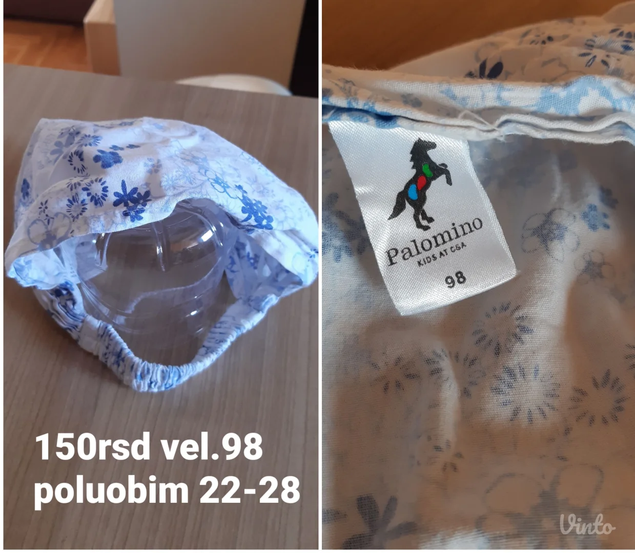 Dečija Palomino kapa sa cvetnim dezenom u beloj boji sa plavim