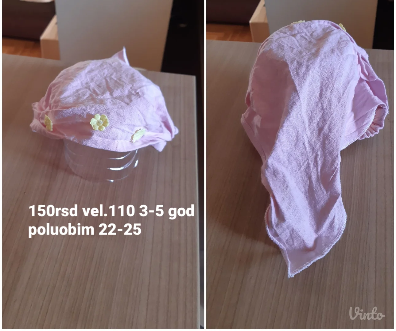 Dečja marama/kapica za glavu – svetloružičasta sa dekorativnim